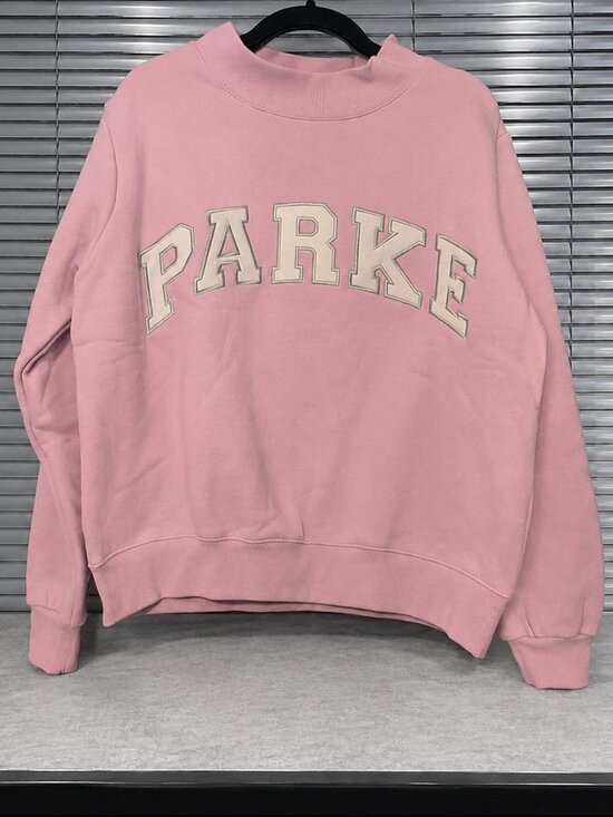 Parke Tops - Parke Sweatshirt Pink Mock Neck Pullover Graphic Logo